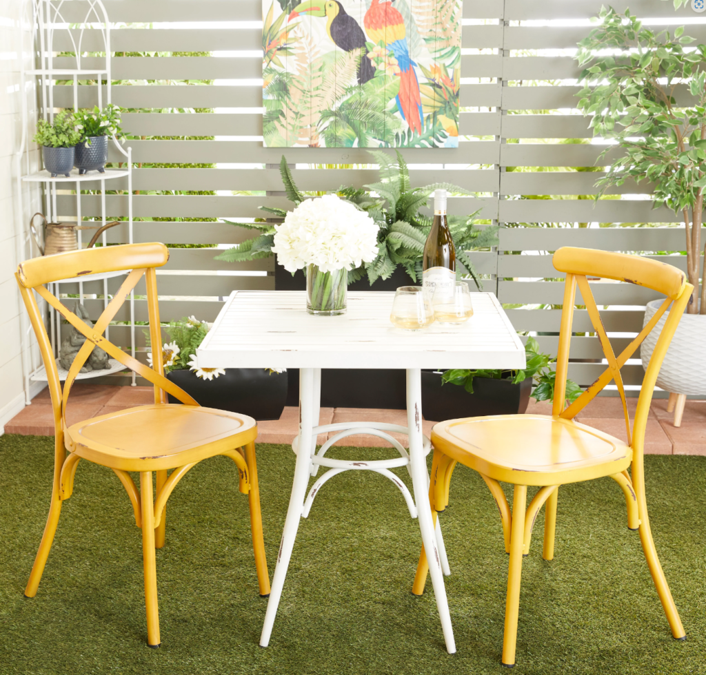 Farmhouse Yellow Metal Set of 2 Outdoor Dining Chairs