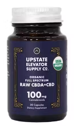 100mg CBD Capsules by Upstate Elevator bottle on a tranquil, inspiring background
