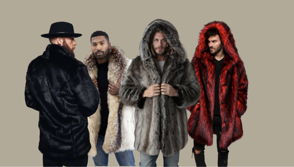 Men's Faux Fur Coats on Display